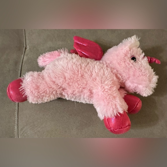 Justice Girls 10” Pink Fluffy Unicorn Plush Stuffed Animal Sparkly Horn Wings - Picture 2 of 16